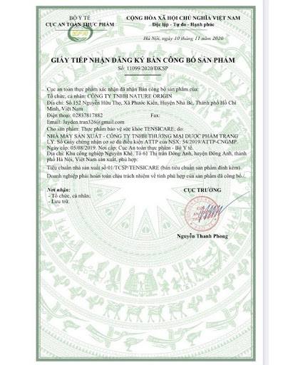 giấy chứng nhận tensicare