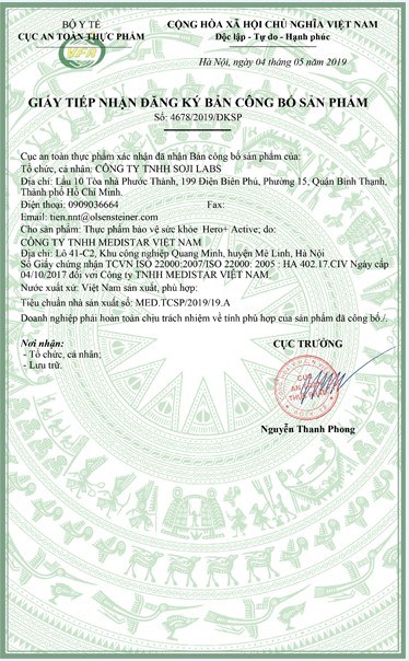hero active chứng nhận
