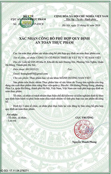 chứng nhận mãnh dương nam việt