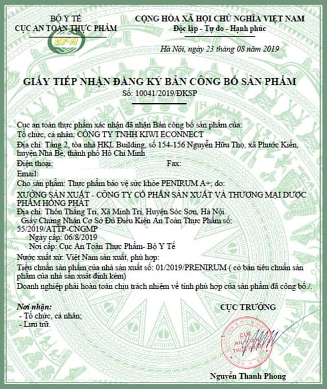 chứng nhận penirum a+
