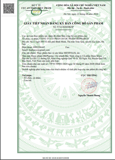 giấy chứng nhận Menfelix