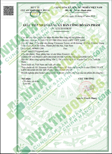 zoxman chứng nhận