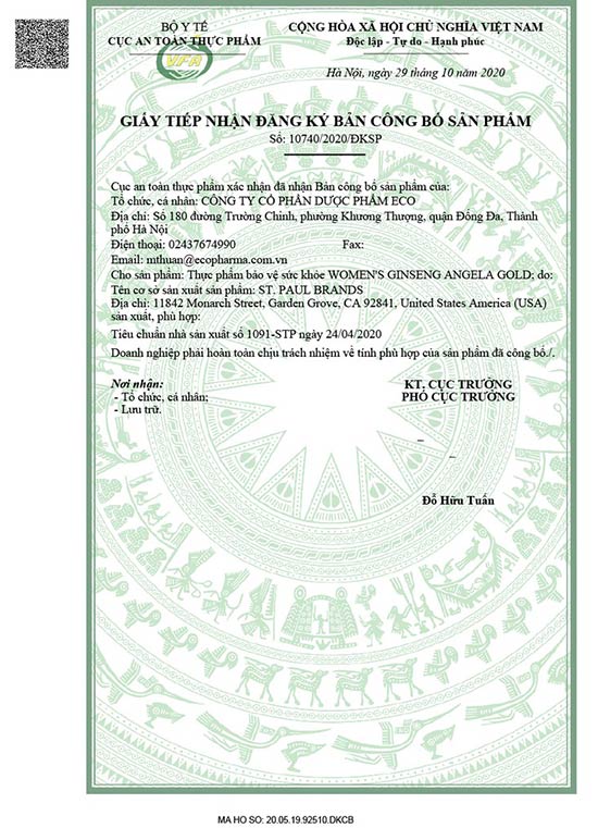 angela gold chứng nhận 