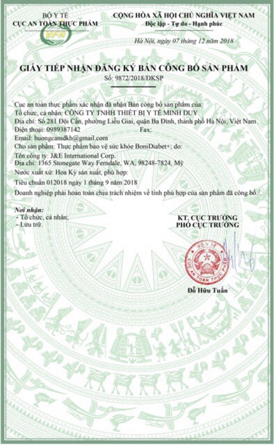 Bonidiabet chứng nhận