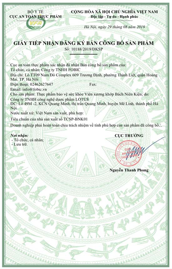 bách niên kiện chứng nhận