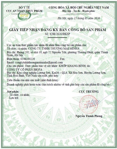 khớp khang bình chứng nhận