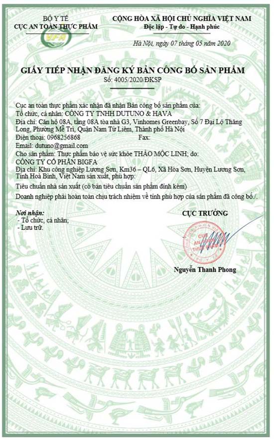 thảo mộc linh chứng nhận