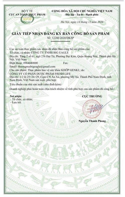 xương khớp genki chứng nhận