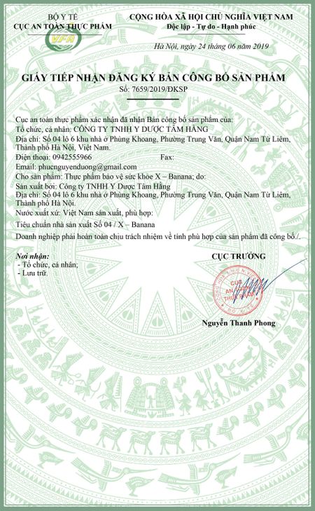 giấy chứng nhận x banana