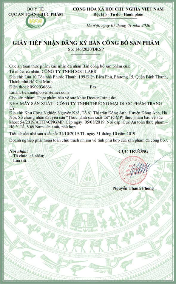 giấy chứng nhận doctor joint
