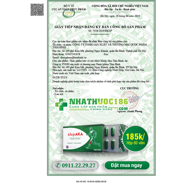 Nhathuoc186.com: Địa chỉ cung cấp Khớp AKA Tâm Bình uy tín, giá tốt