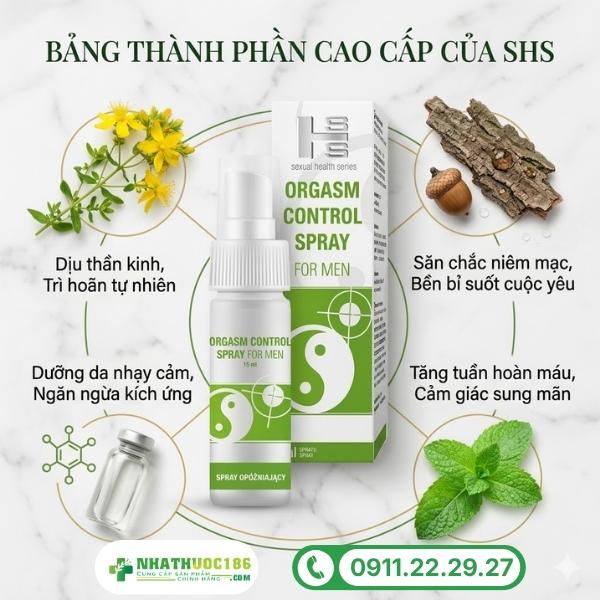 Thành phần tự nhiên trong nước xịt Orgasm Control Spray 15 ML
