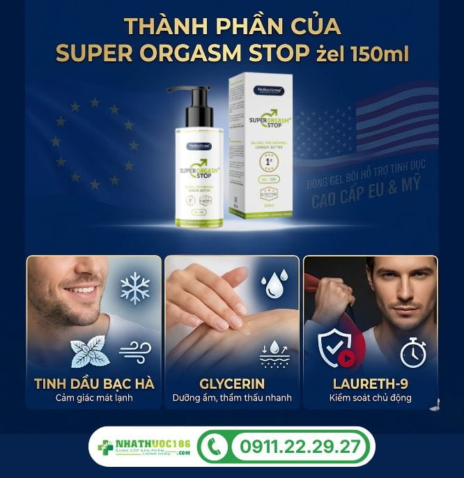 Thành phần của gel bôi Super Orgasm Stop Zel 150ml
