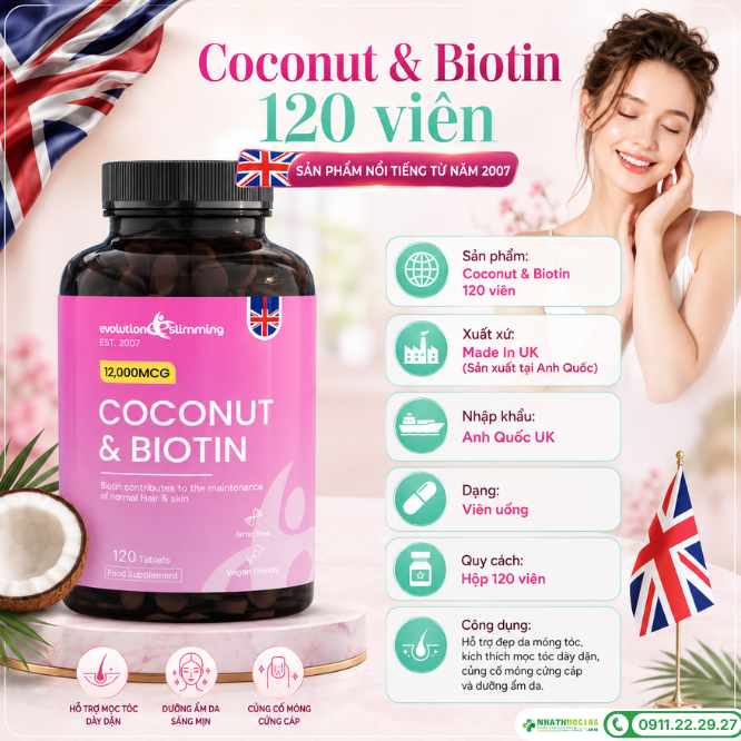 Giới thiệu viên uống Coconut & Biotin 120 viên