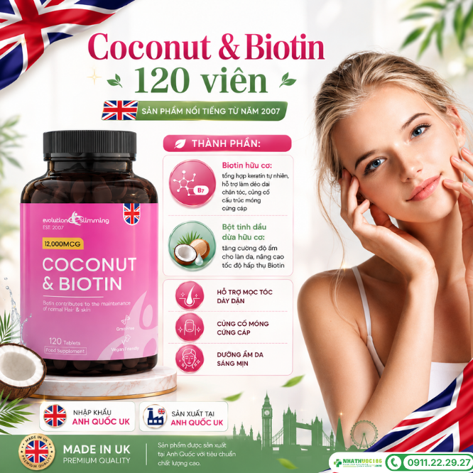 Bảng thành phần tự nhiên trong Coconut & Biotin 120 viên